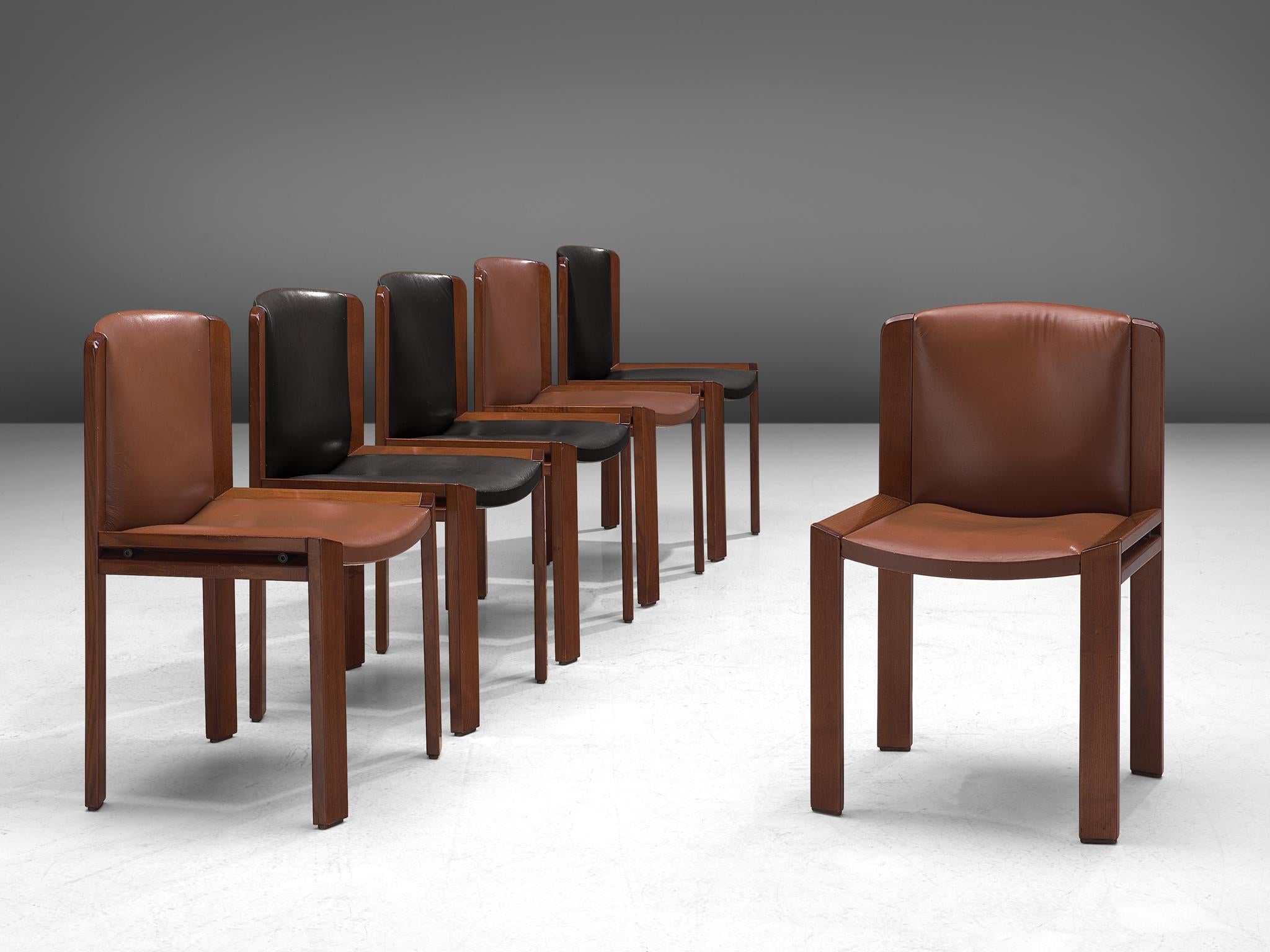 Joe Colombo Dining Chairs '300' in Black and Brown Leather 2