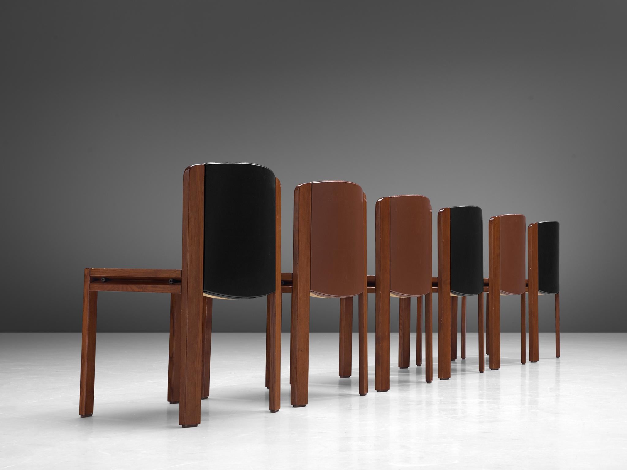 Joe Colombo Dining Chairs '300' in Black and Brown Leather 3