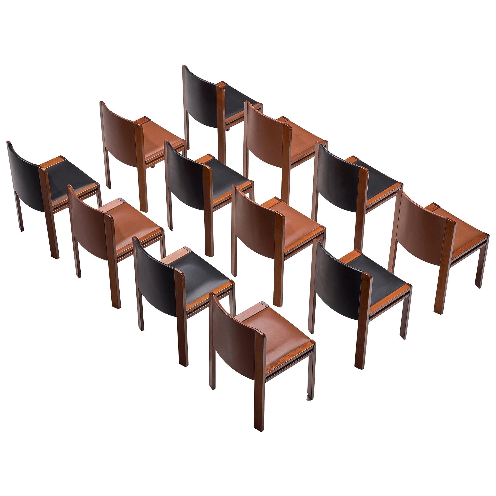 Joe Colombo Dining Chairs '300' in Black and Brown Leather