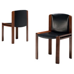 Joe Colombo for Pozzi Pair of '300' Dining Chairs in Black Leather