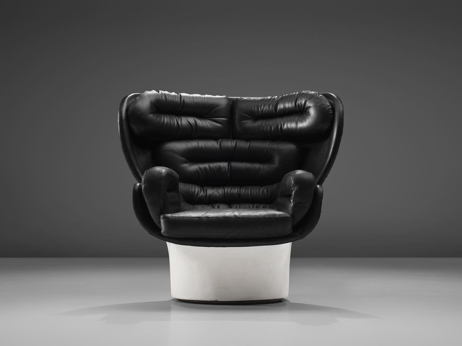 Joe Colombo 'Elda' Black Leather Lounge Chair (Moderne der Mitte des Jahrhunderts)