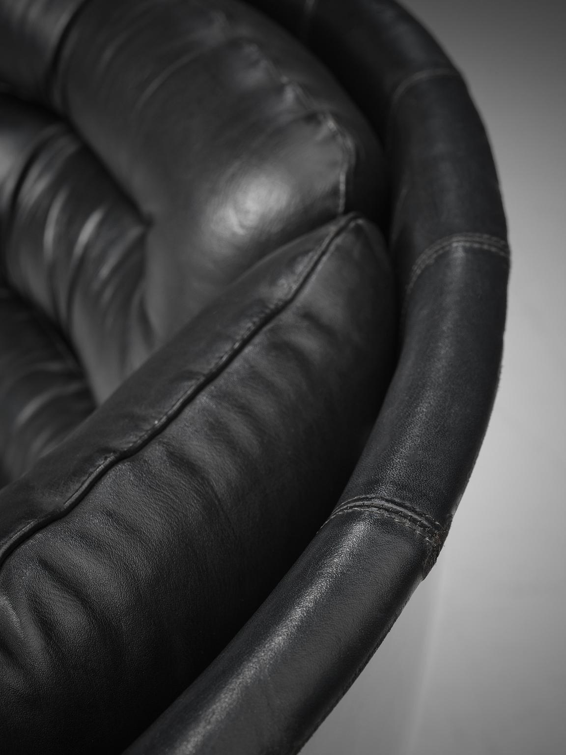 Joe Colombo 'Elda' Black Leather Lounge Chair (Mitte des 20. Jahrhunderts)