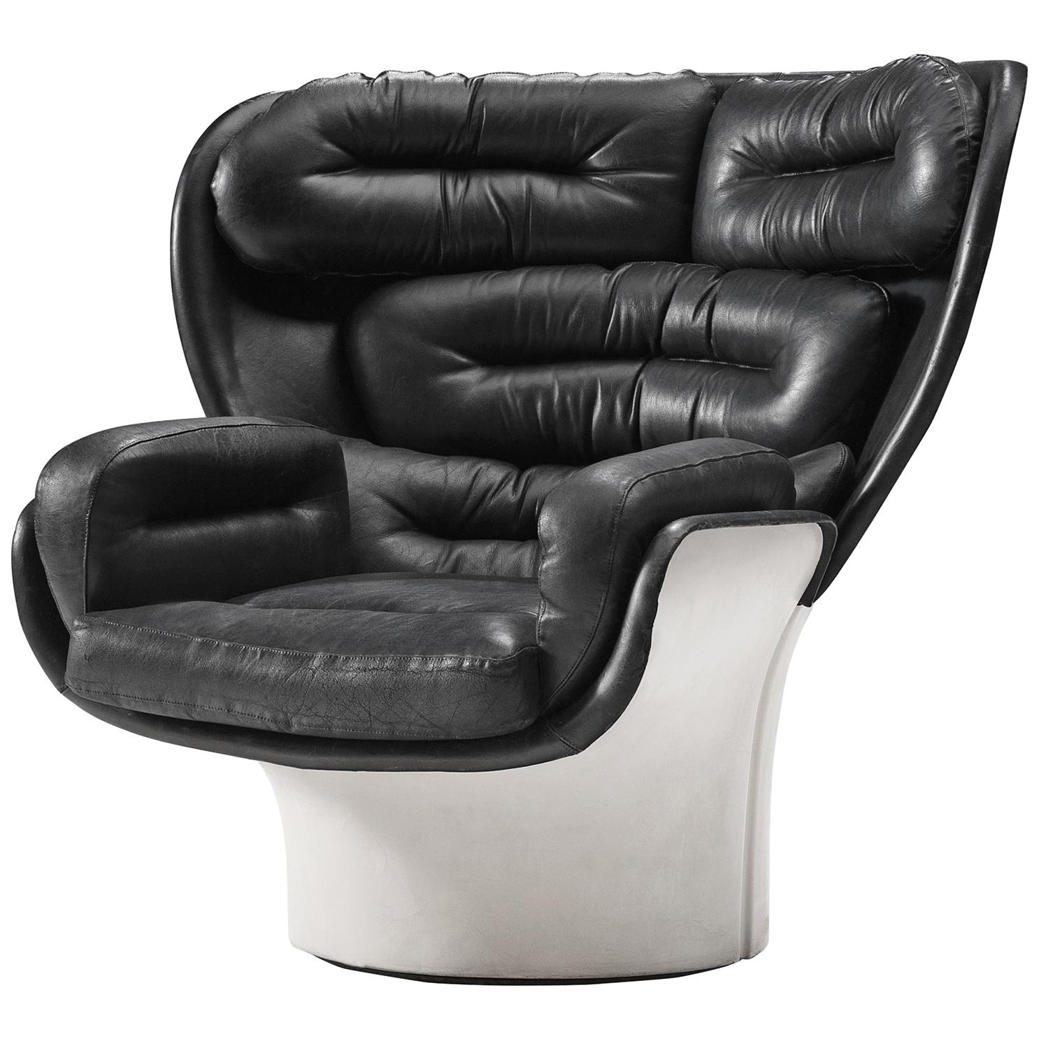 Joe Colombo 'Elda' Black Leather Lounge Chair