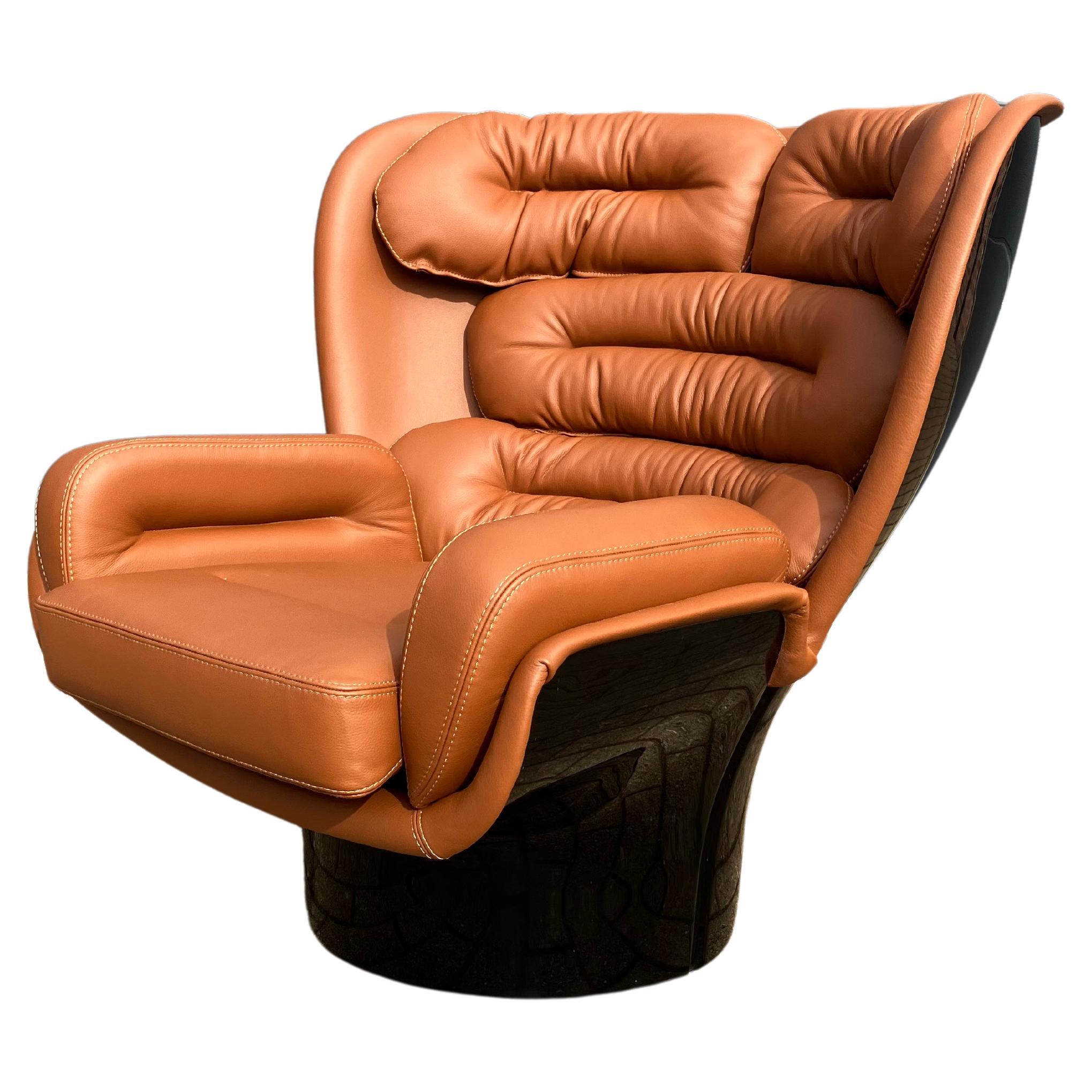 Joe Colombo Elda Chair Cognac leather, Black shell For Sale