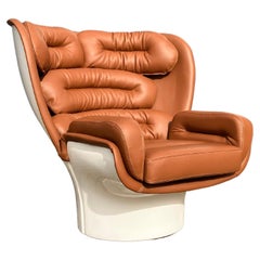 Joe Colombo Elda chair Cognac leather, White shell