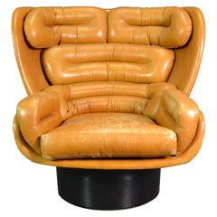 Joe Colombo Elda Chair for Comfort 1970s in Cognac Leather