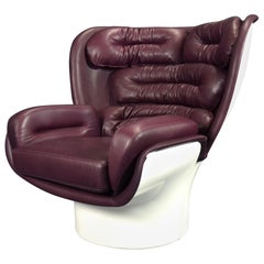 Joe Colombo Elda Chair for Longhi Italy in Red-Violett Anilin Leather