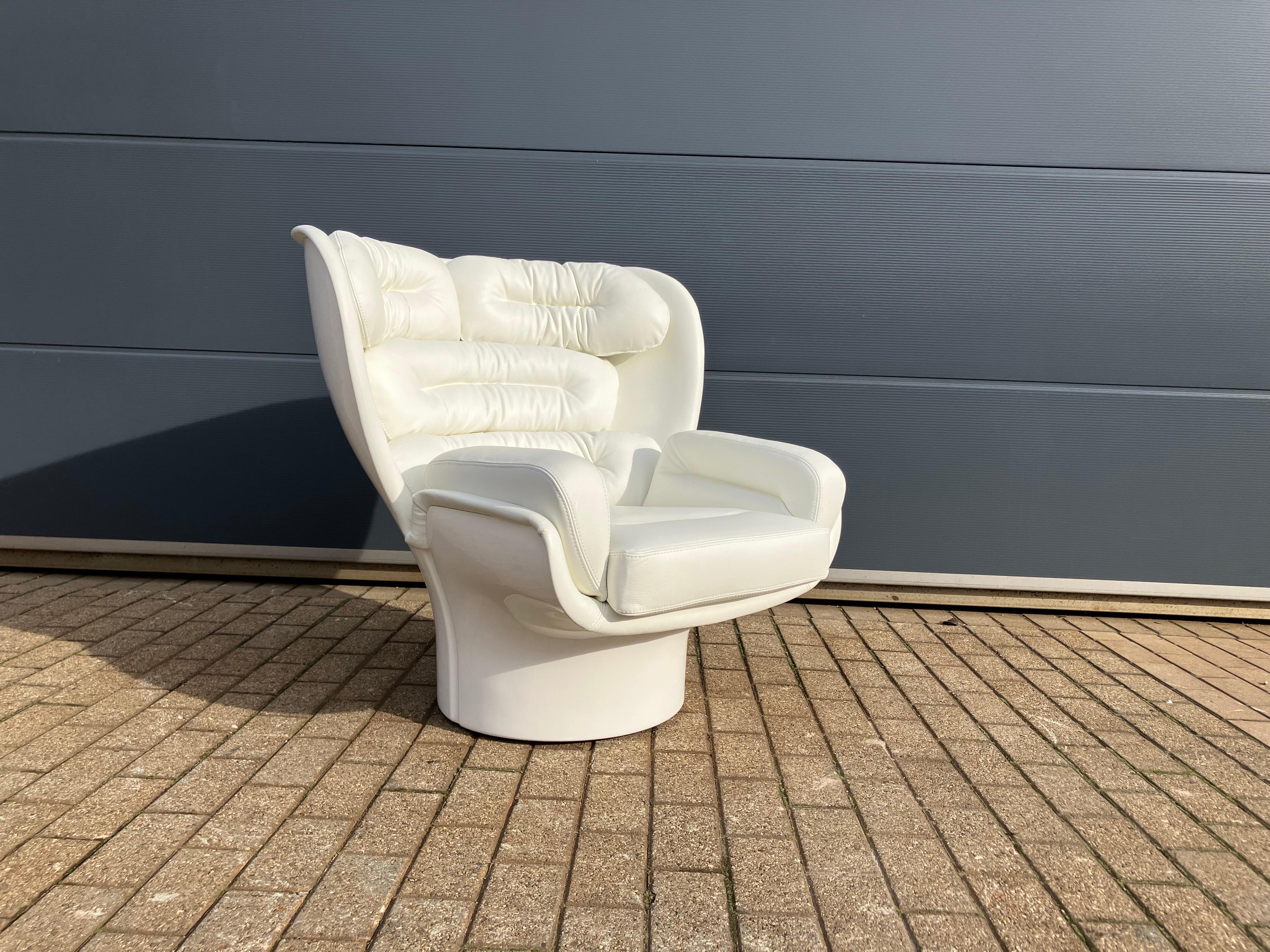 Joe Colombo Elda Chair in White leather and white fiberglass  For Sale 8