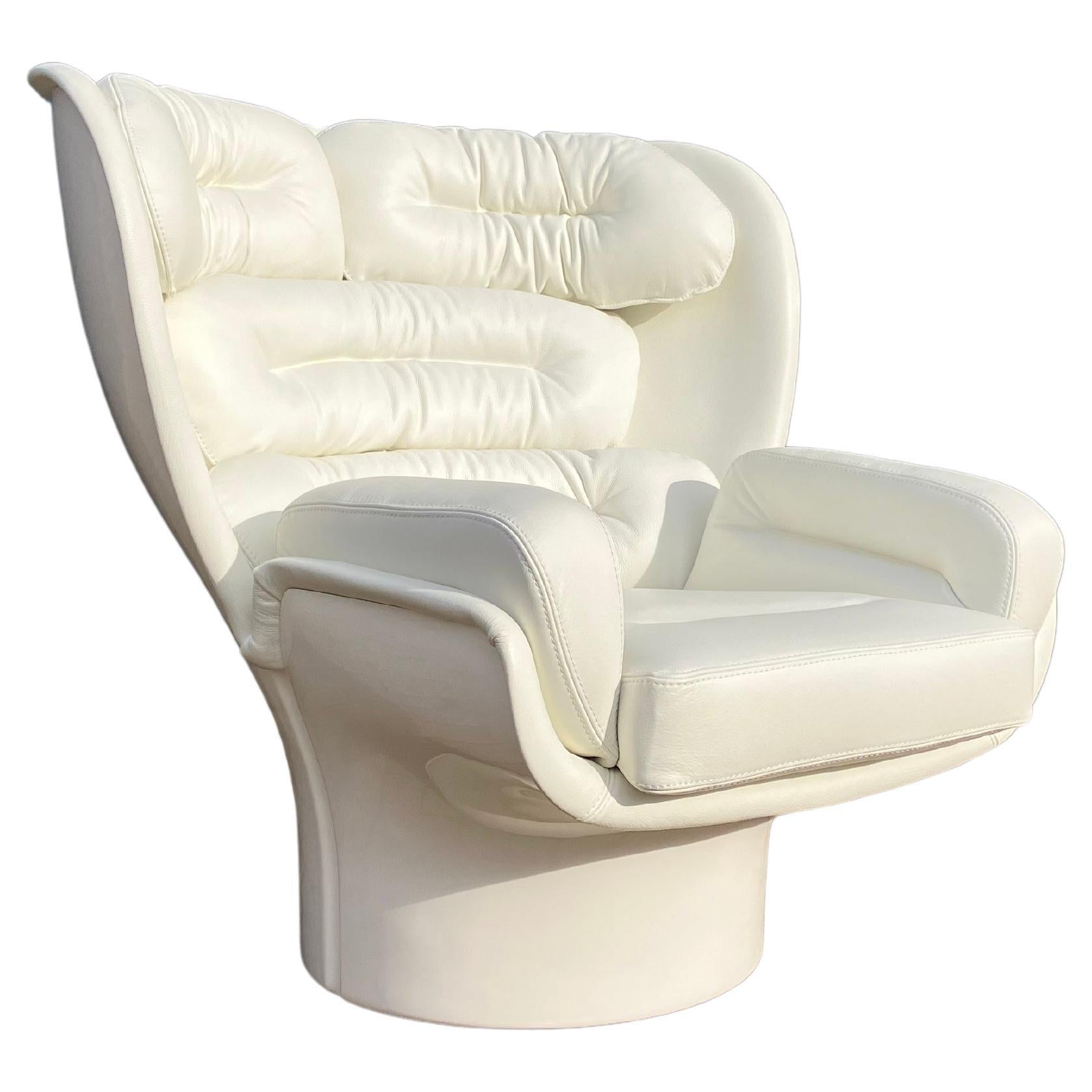 Joe Colombo Elda Chair in White leather and white fiberglass  For Sale