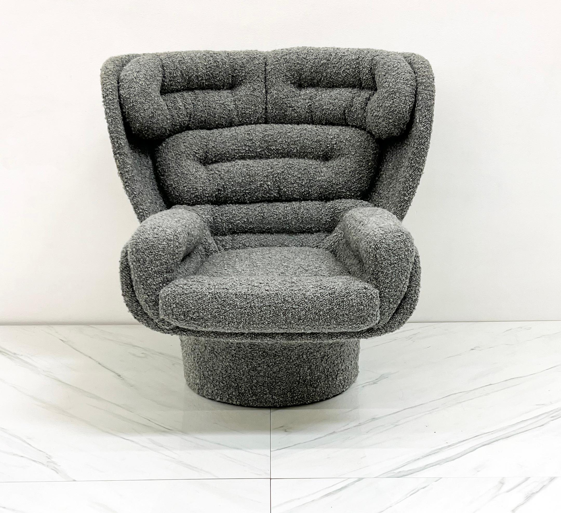 Joe Colombo Elda Chair Wrapped in Grey Belgian Boucle, 1960's 4