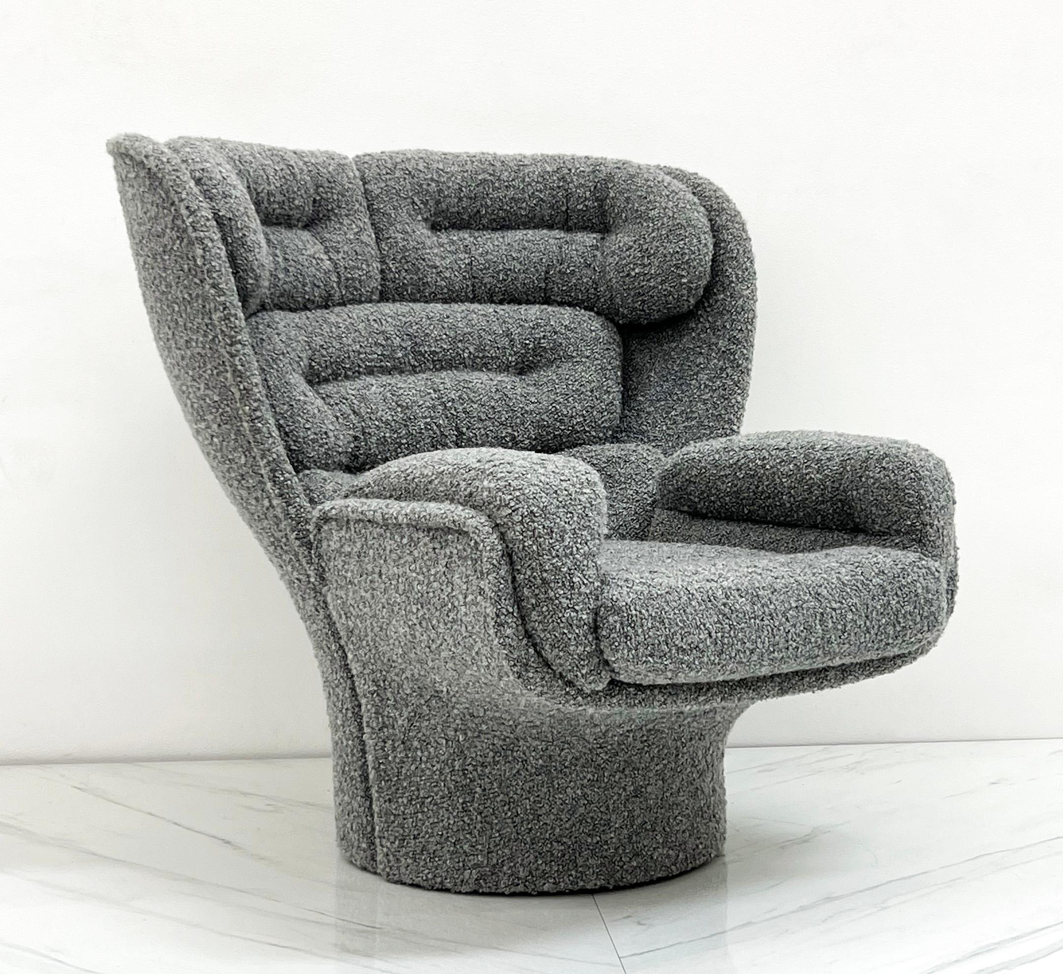 Mid-Century Modern Joe Colombo Elda Chair Wrapped in Grey Belgian Boucle, 1960's