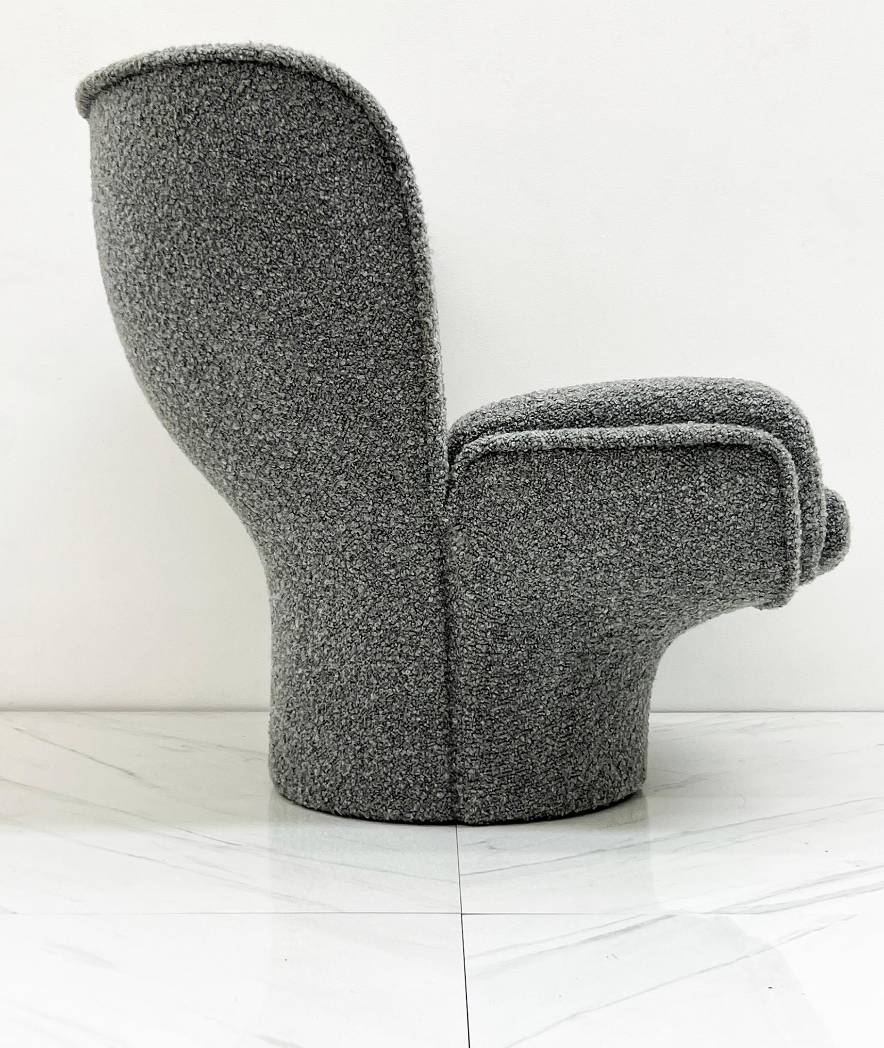 Italian Joe Colombo Elda Chair Wrapped in Grey Belgian Boucle, 1960's