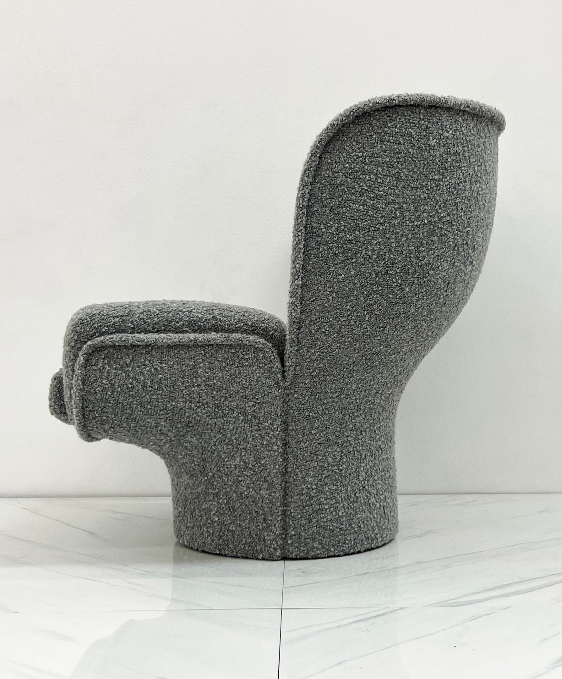 Bouclé Joe Colombo Elda Chair Wrapped in Grey Belgian Boucle, 1960's