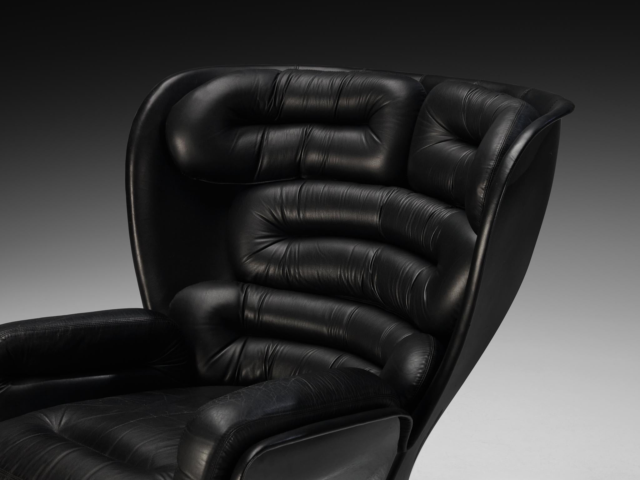 Mid-Century Modern Chaise longue 'Elda' de Joe Colombo en cuir noir et fibre de verre en vente