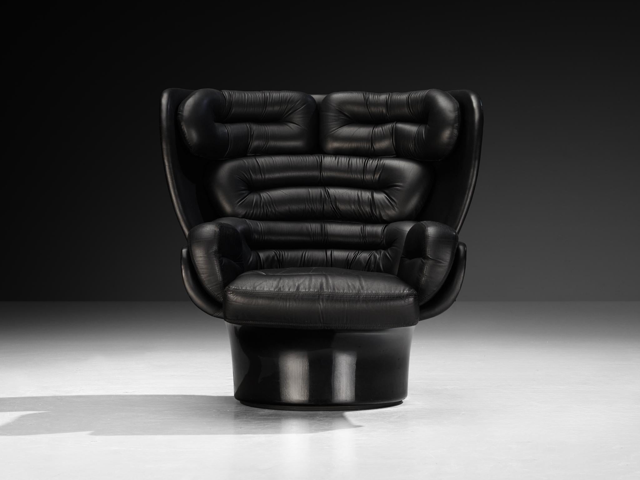Milieu du XXe siècle Chaise longue 'Elda' de Joe Colombo en cuir noir et fibre de verre en vente