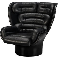 Joe Colombo 'Elda' Loungesessel aus schwarzem Leder und Fiberglas