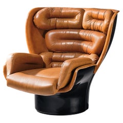 Joe Colombo ‘Elda’ Lounge Chair in Cognac Leather and Black Fibreglass