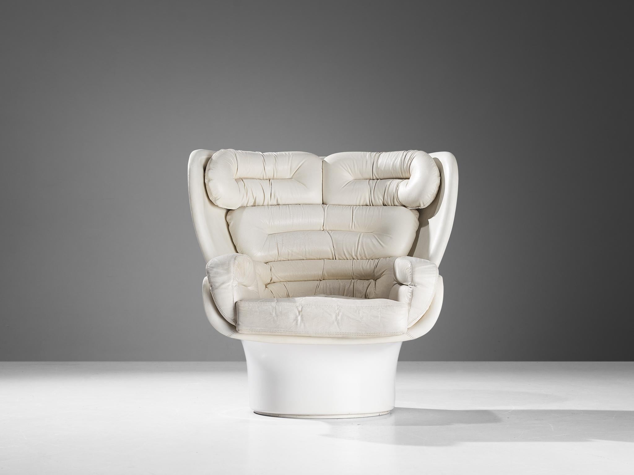 Mid-20th Century Joe Colombo 'Elda' Lounge Chair in White Leather and Fiberglass