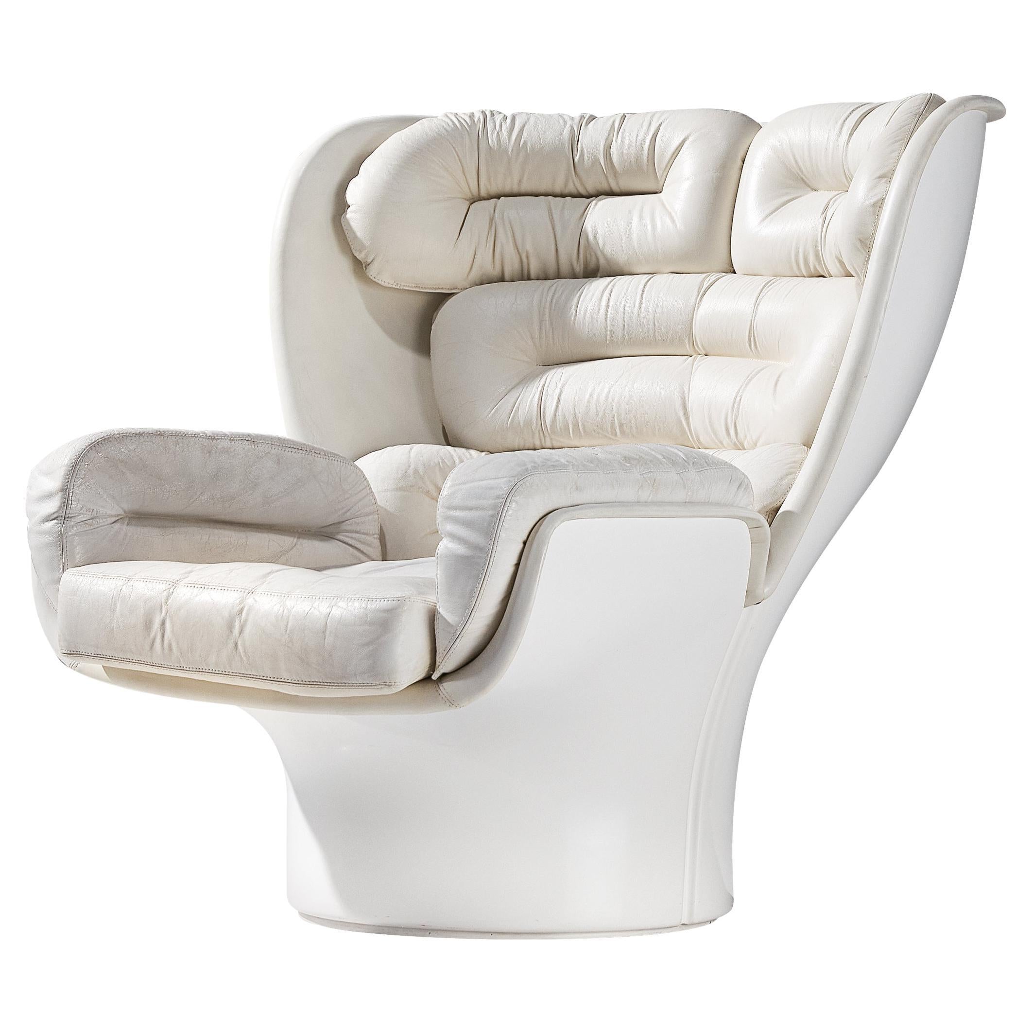 Joe Colombo 'Elda' Lounge Chair in White Leather and Fiberglass