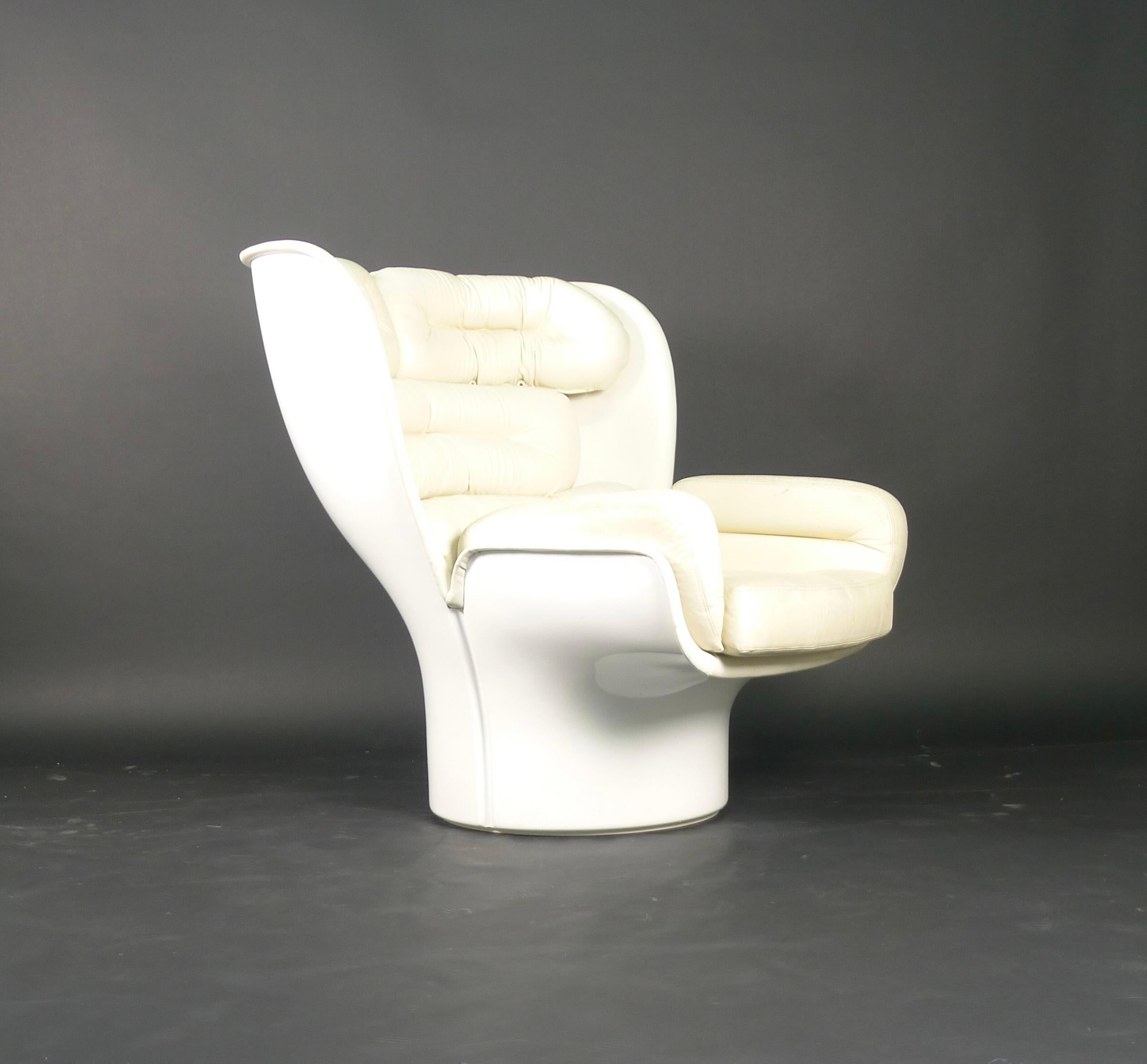 Joe Colombo 'Elda' Lounge Chair, White Leather and Fibreglass, by Comfort, Italy 3