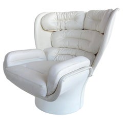 Joe Colombo Elda Swivel Chair, Fratelli Longhi, White Leather, 4 Available