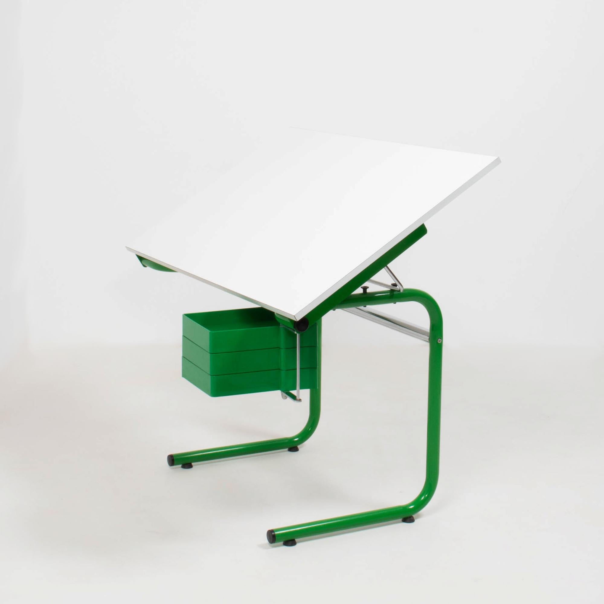 Italian Joe Colombo for Bieffeplast White and Green Desk, 1970s