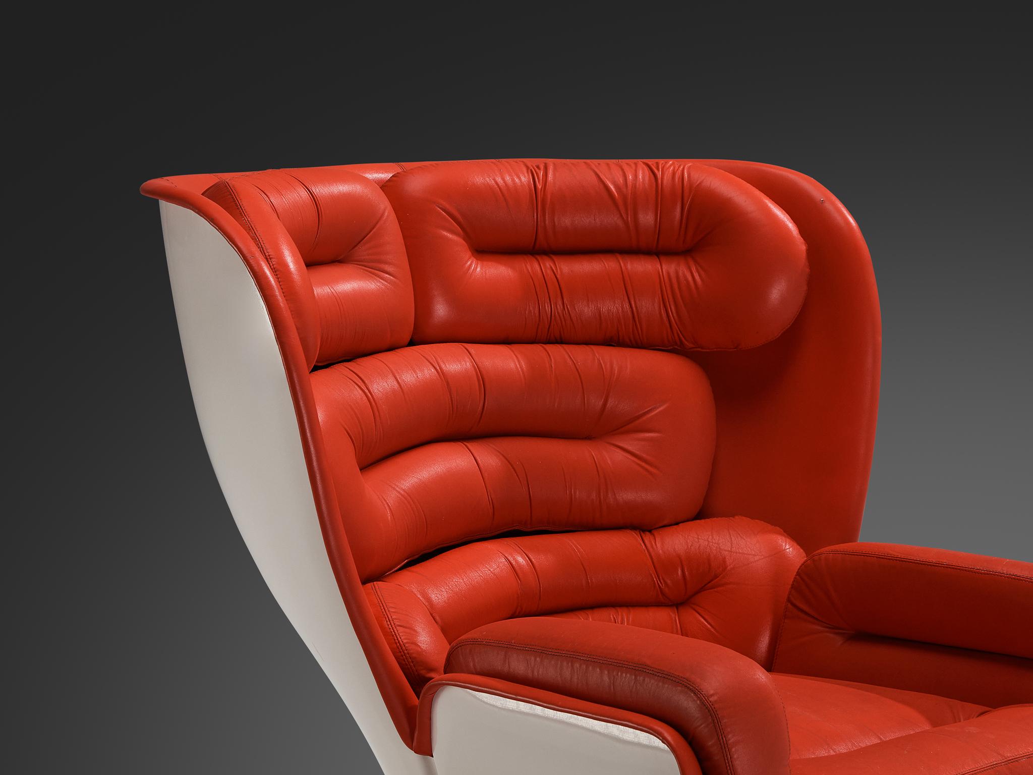Post-Modern Joe Colombo for Comfort 'Elda' Lounge Chair in Red Leather and Fiberglass For Sale
