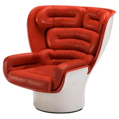 Sedia da salotto 'Elda' di Joe Colombo per Comfort in pelle rossa e fibra di vetro