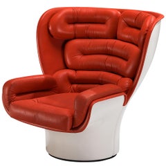 Joe Colombo for Comfort 'Elda' Lounge Chair in Red Leather and Fiberglass