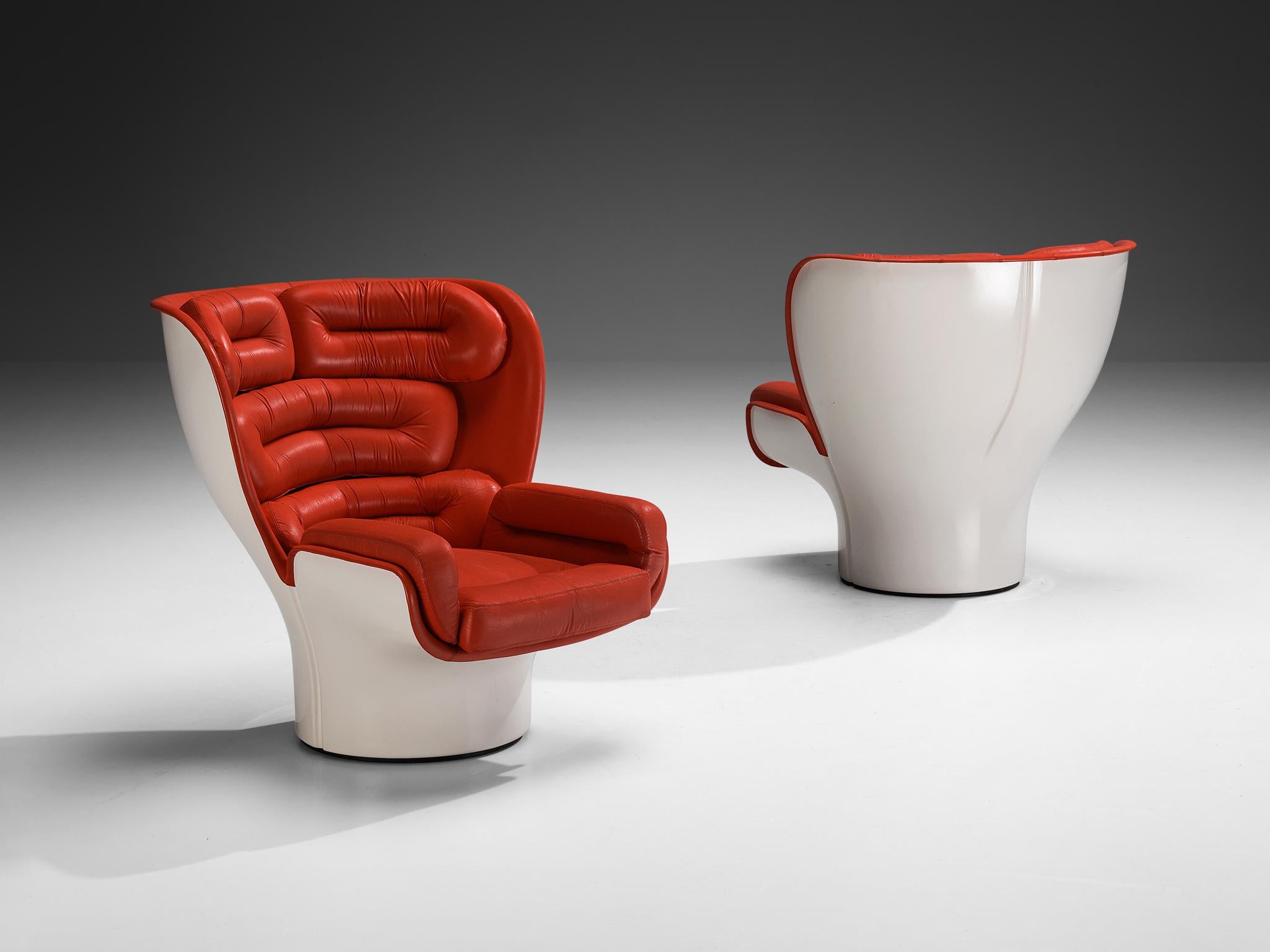 Joe Colombo for Comfort, lounge chairs ‘Elda’, fiberglass, leather, Italy, design 1963

The ‘Elda’ chair is one of the most well-known designs of Italian designer Joe Colombo. This lounge chair is one of the first designs using new material