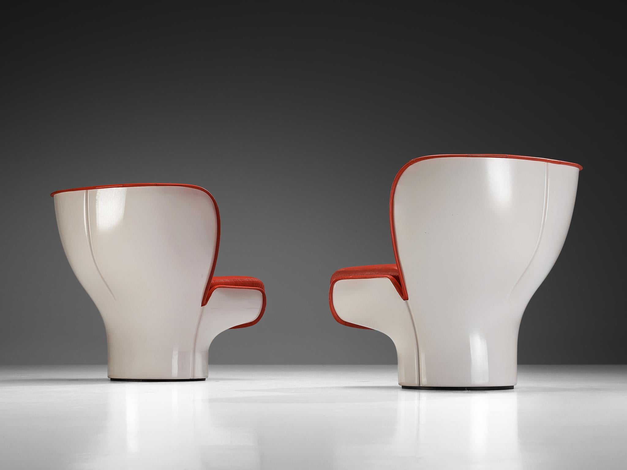 Joe Colombo for Comfort 'Elda' Lounge Chairs in Red Leather and Fiberglass In Good Condition In Waalwijk, NL