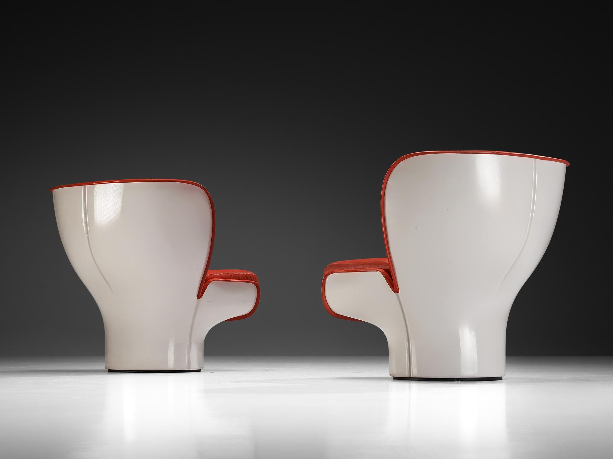 Joe Colombo for Comfort 'Elda' Lounge Chairs in Red Leather and Fiberglass In Good Condition For Sale In Waalwijk, NL