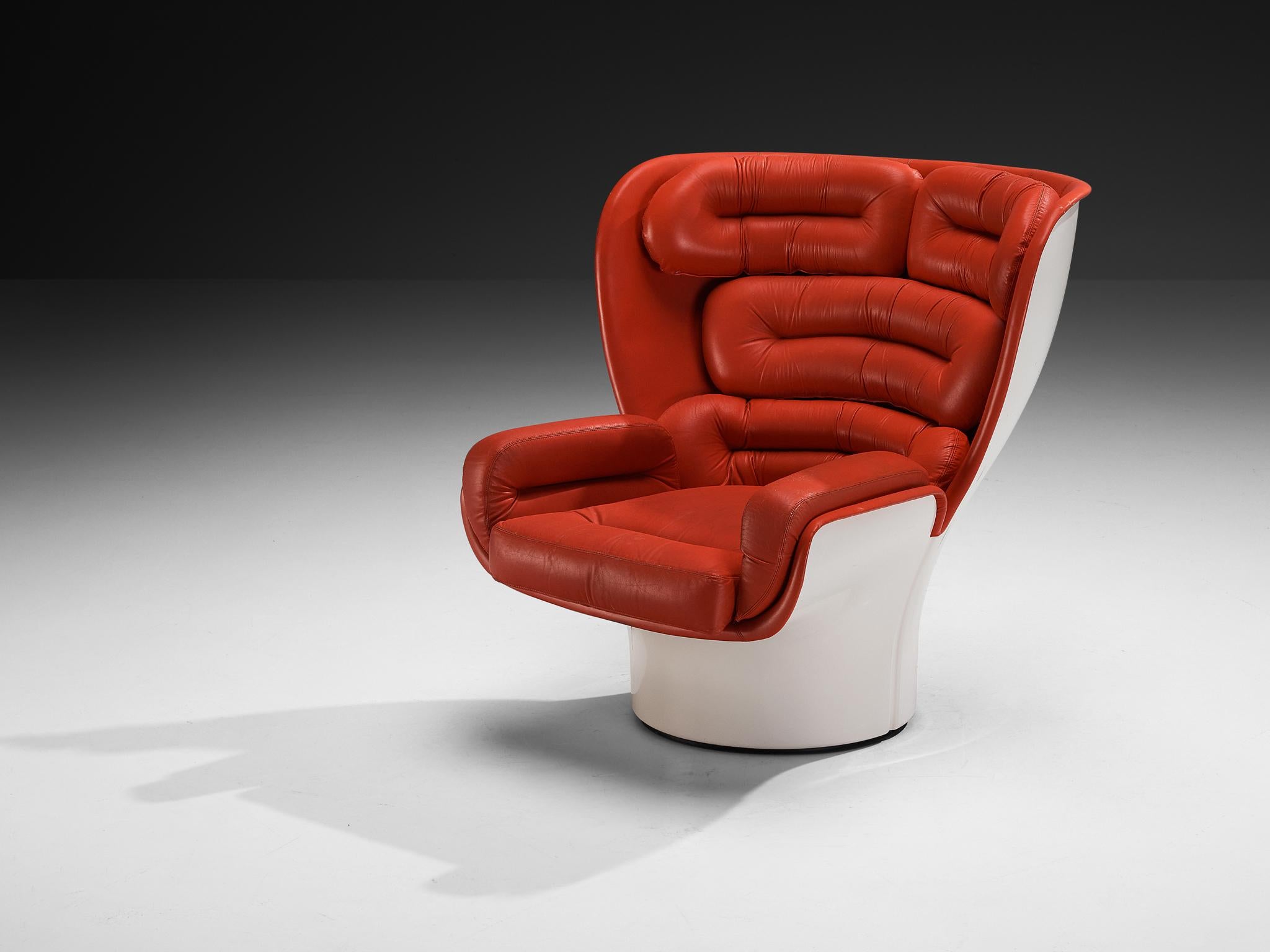 Mid-20th Century Joe Colombo for Comfort 'Elda' Lounge Chairs in Red Leather and Fiberglass For Sale