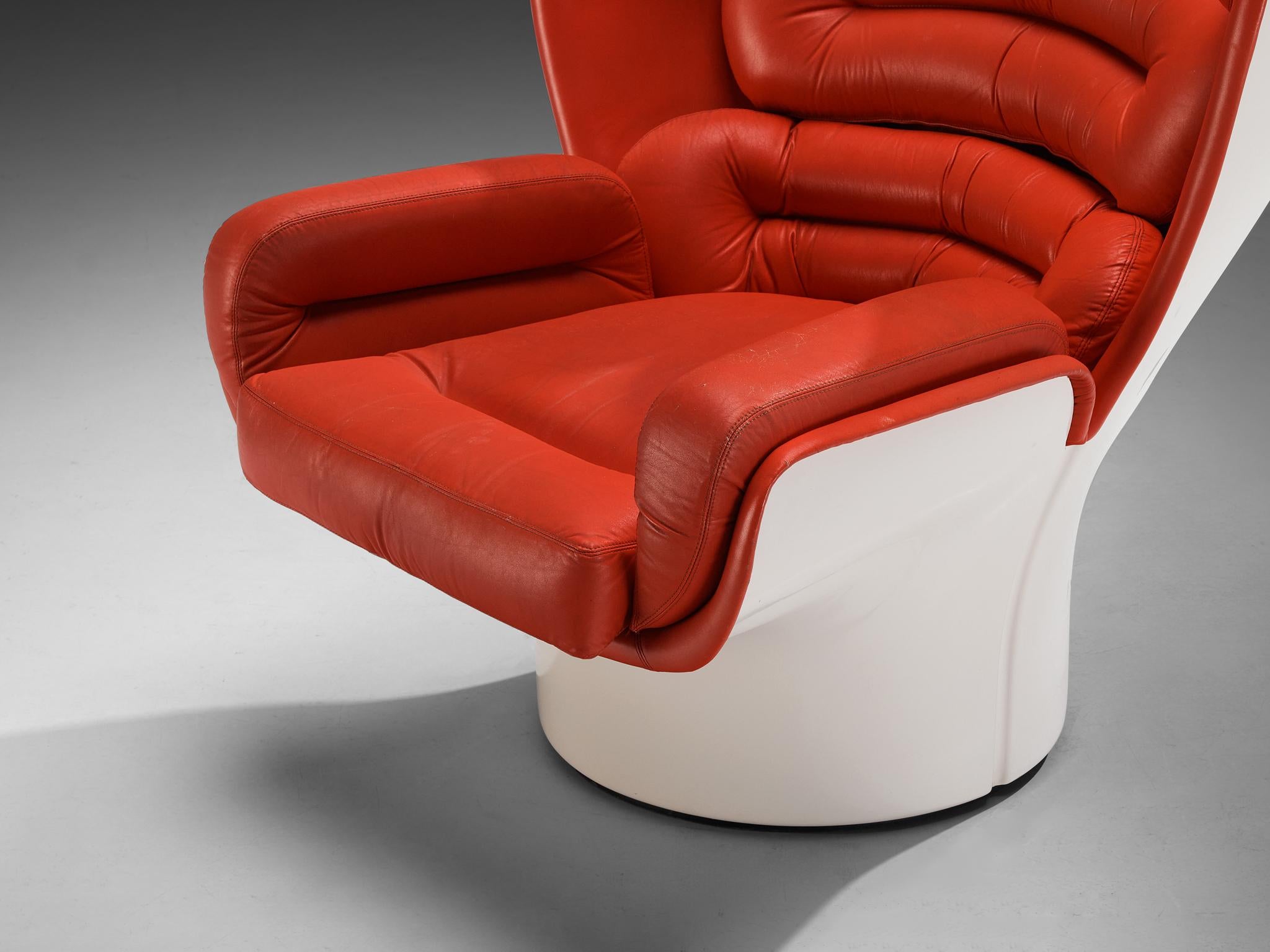 Joe Colombo for Comfort 'Elda' Lounge Chairs in Red Leather and Fiberglass 3