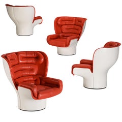 Joe Colombo für Comfort 'Elda' Loungesessel aus rotem Leder und Glasfaser