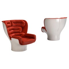 Sedie da salotto 'Elda' di Joe Colombo per Comfort in pelle rossa e fibra di vetro