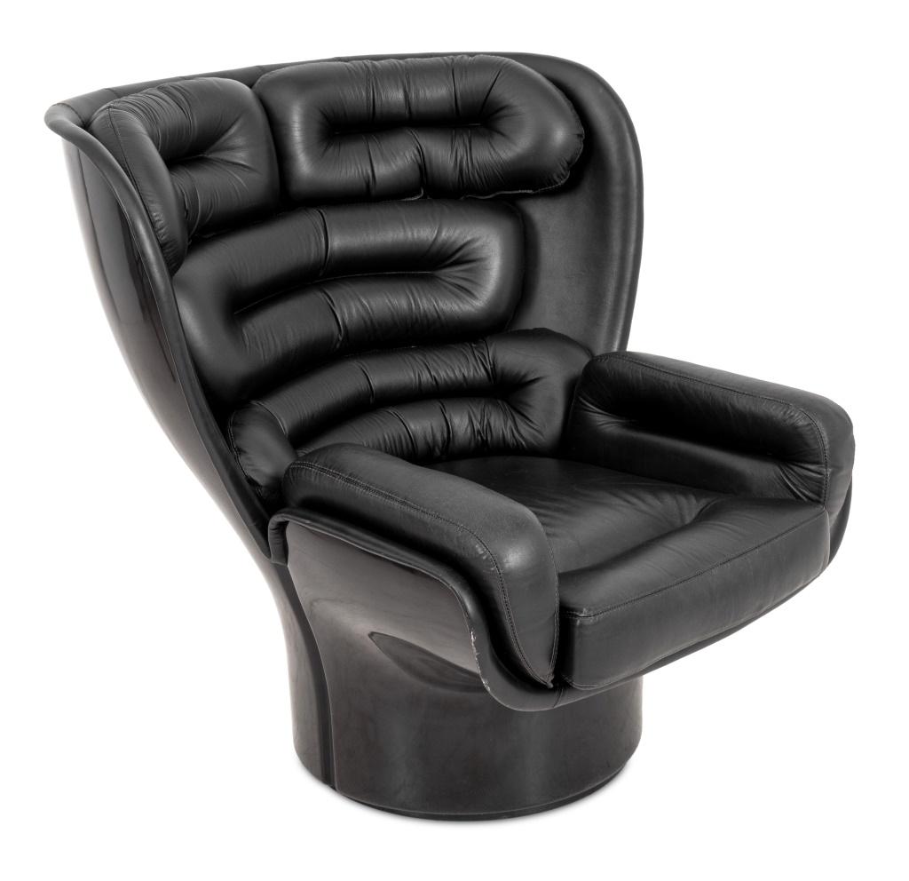 Joe Colombo for Comfort Chaise pivotante en cuir noir Fratelli Longhi 