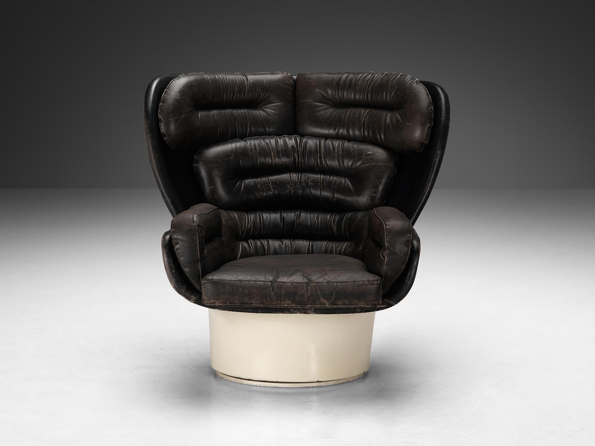 Joe Colombo for Comfort Lounge Chair 'Elda' en cuir Brown et fibre de verre  en vente 1