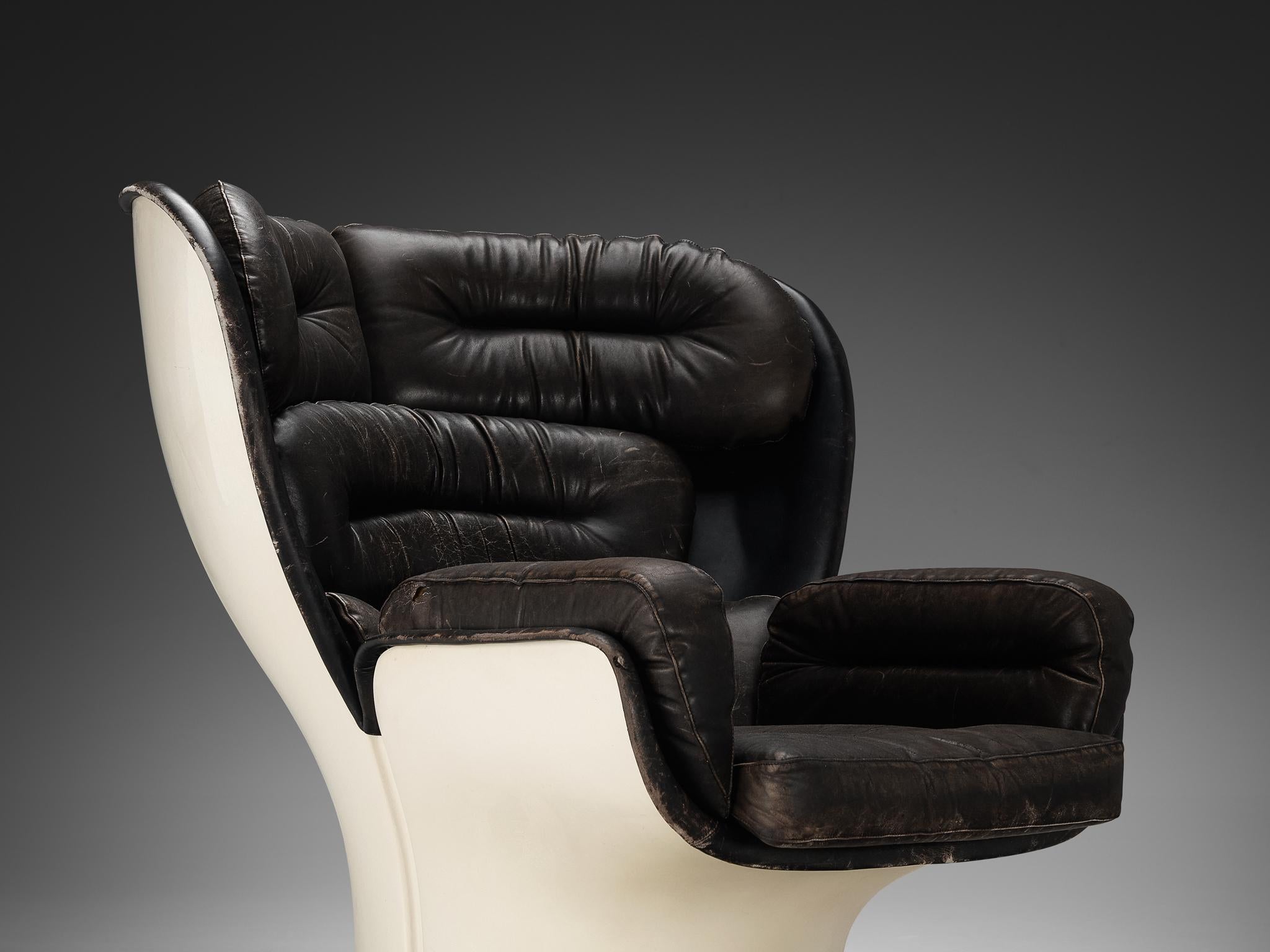 Joe Colombo for Comfort Lounge Chair 'Elda' en cuir Brown et fibre de verre  en vente 2