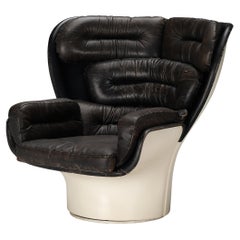 Retro Joe Colombo for Comfort Lounge Chair 'Elda' in Brown Leather and Fiberglass 