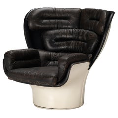 Joe Colombo for Comfort Lounge Chair 'Elda' in Black Leather and Fiberglass
