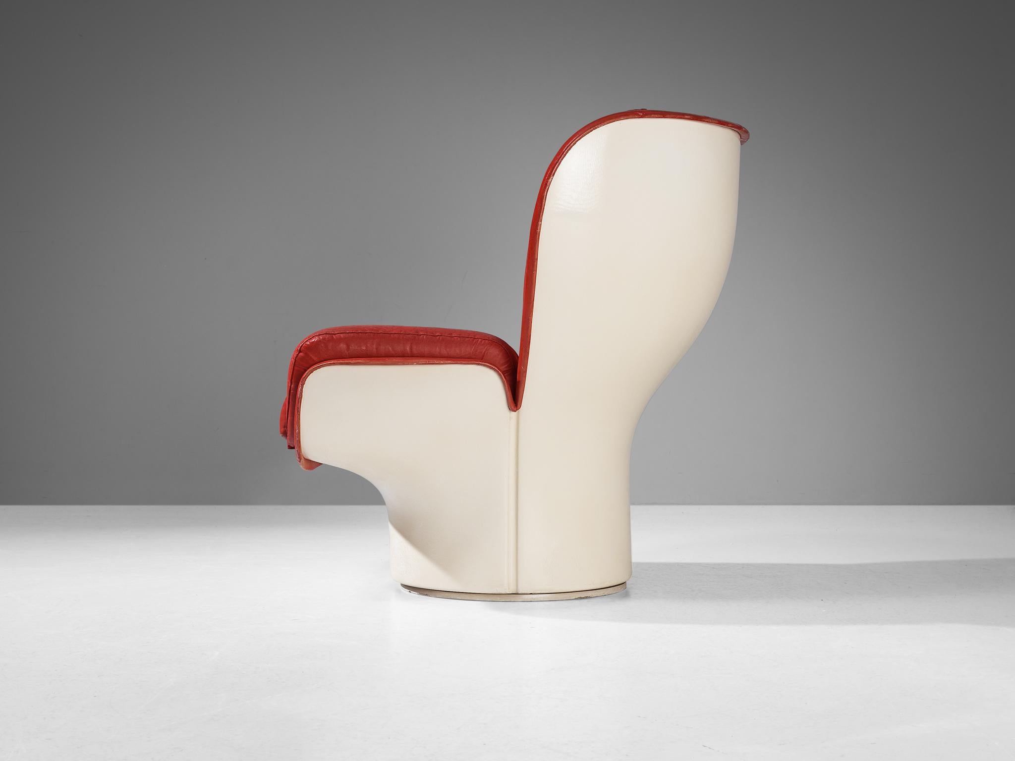 Mid-20th Century Joe Colombo for Comfort Lounge Chair 'Elda' in Red Leather and Fiberglass  For Sale