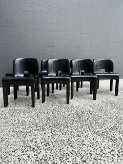 Joe Colombo for Kartell Universale Black Plastic Dining Chairs Set of Eight