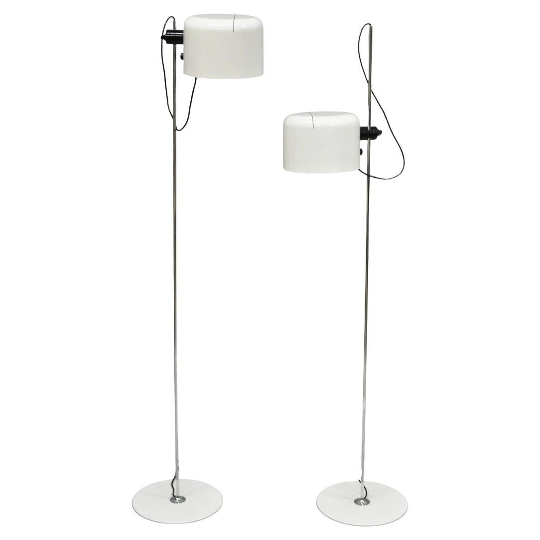Joe Colombo for Oluce Italy White Coupe Mid Century Modern Floor Lamp - a Pair
