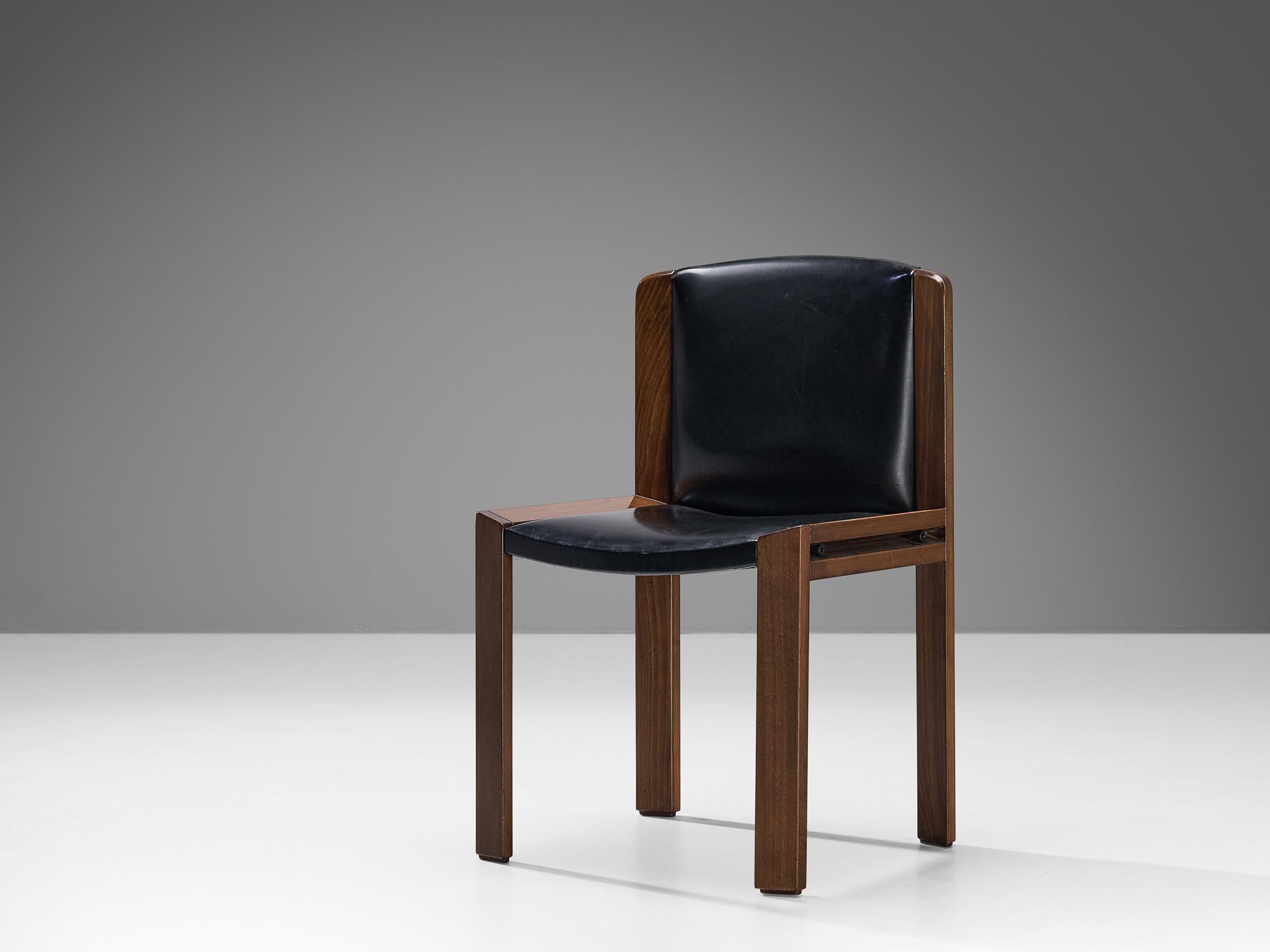 Joe Colombo for Pozzi, dining chair, model '300', leatherette, stained beech, Italy, 1966.

Streamlined dining chair designed by Joe Colombo in 1966. Colombo's fascination with functionality meant he always focused on the user, which lead him to