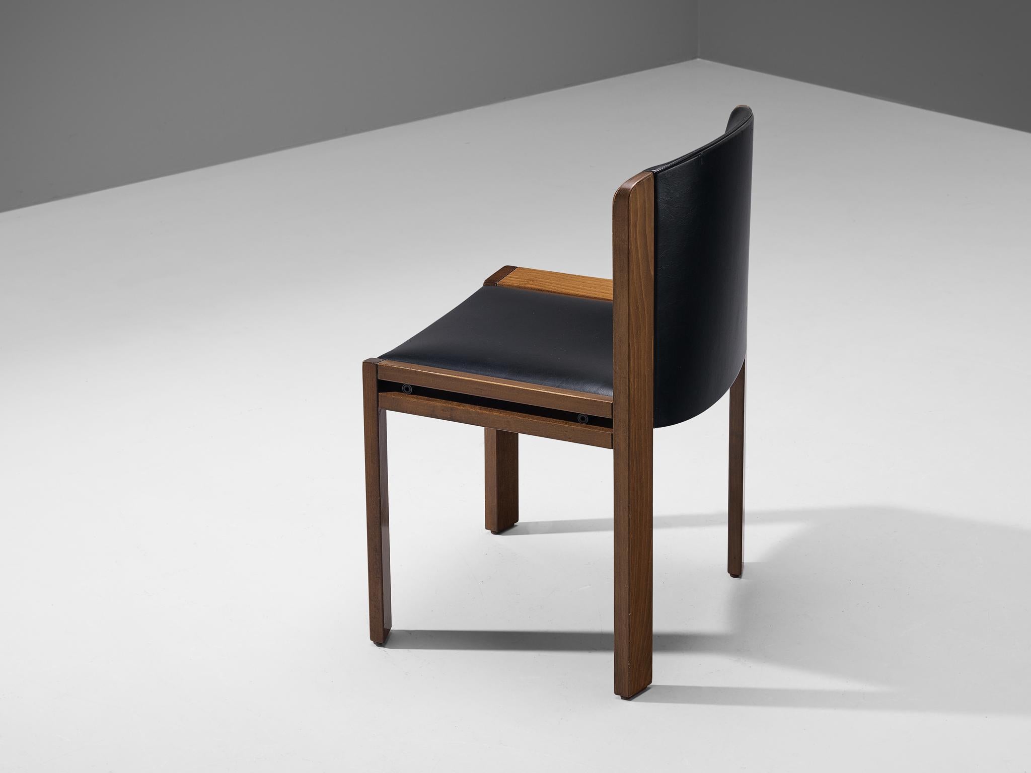 Italian Joe Colombo for Pozzi '300' Dining Chair in Black Leatherette and Wood