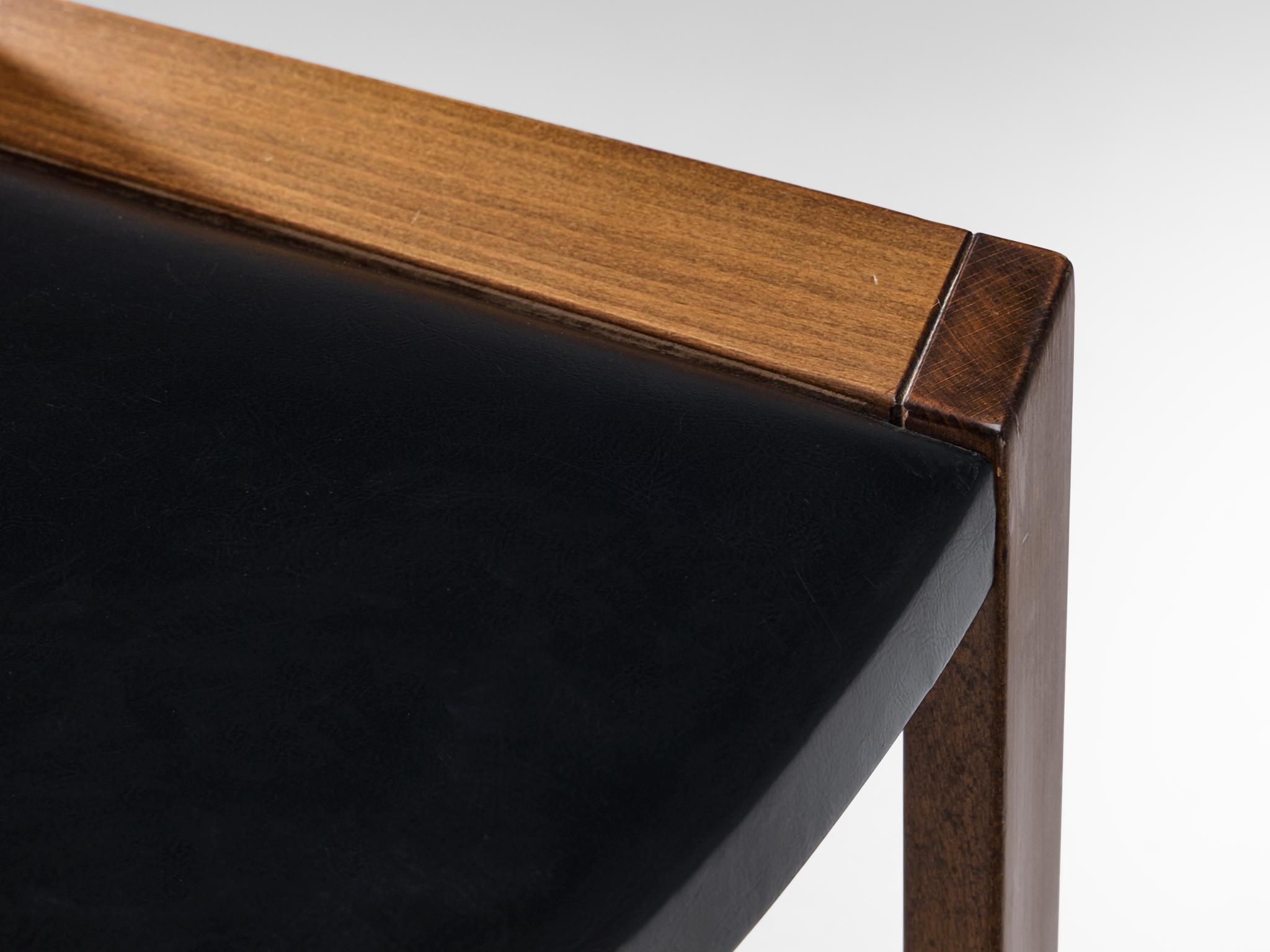 Joe Colombo for Pozzi '300' Dining Chair in Black Leatherette and Wood In Good Condition In Waalwijk, NL