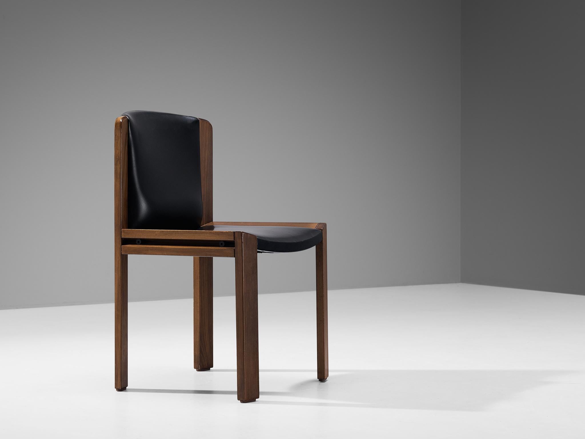 Faux Leather Joe Colombo for Pozzi '300' Dining Chair in Black Leatherette and Wood