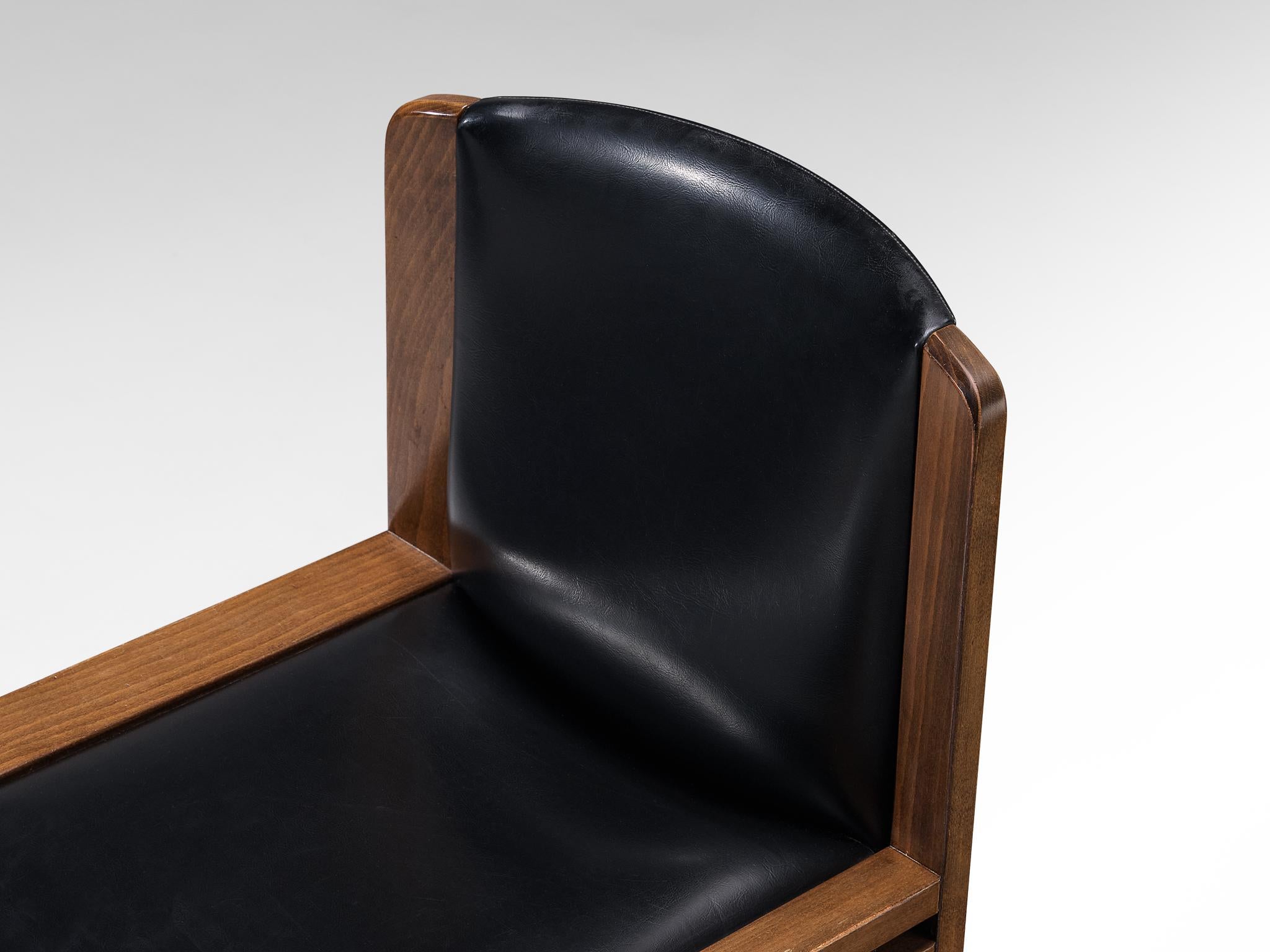 Joe Colombo for Pozzi '300' Dining Chair in Black Leatherette and Wood 1