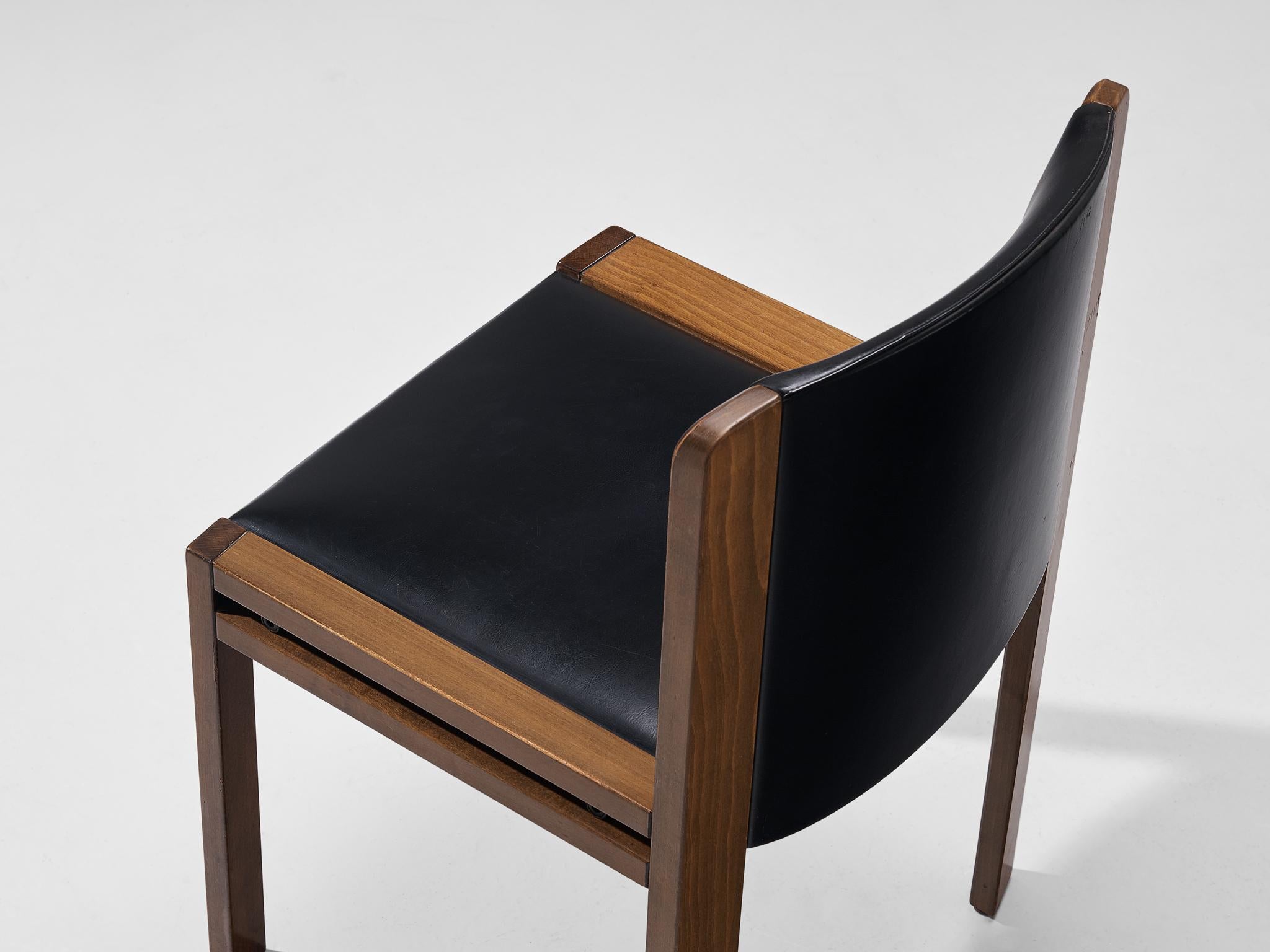 Joe Colombo for Pozzi '300' Dining Chair in Black Leatherette and Wood 2